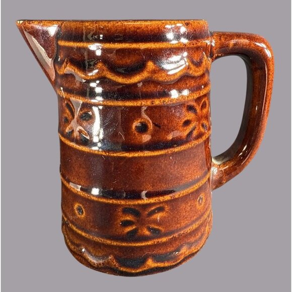 Marcrest Daisy Dot Brown Stoneware Creamer Syrup Pitcher Vintage USA 4" - Picture 2 of 6